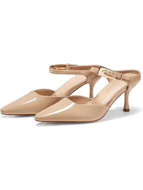 Women's Khaki High Heels Mules Closed Toe Ankle Buckle Strap Slip On Pumps Shoes